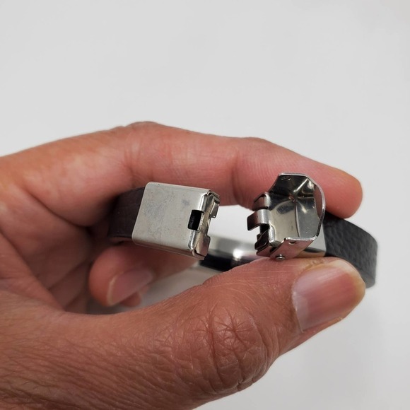 Stainless Steel Leather Cuff Silver and Gold Tone Metal Bracelet - Picture 2 of 7